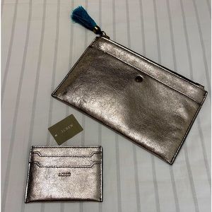 GUC J. Crew Italian Leather Tassel Clutch w NWT Card Holder